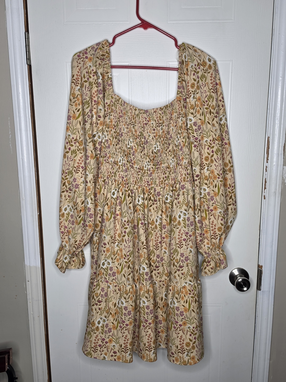 Simply Southern Women's Smocked Floral Top in Cream with Pink & Orange - Picture 2 of 5